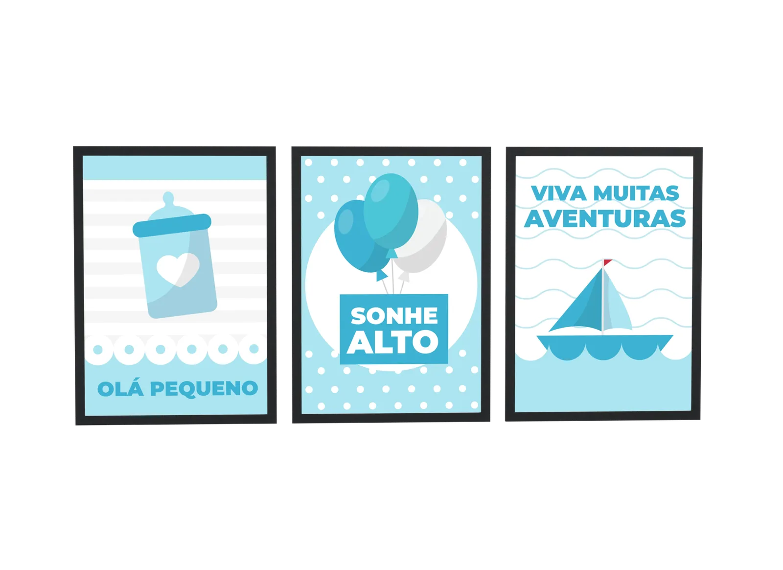 Trio infantil de mamadeira e veleiro
