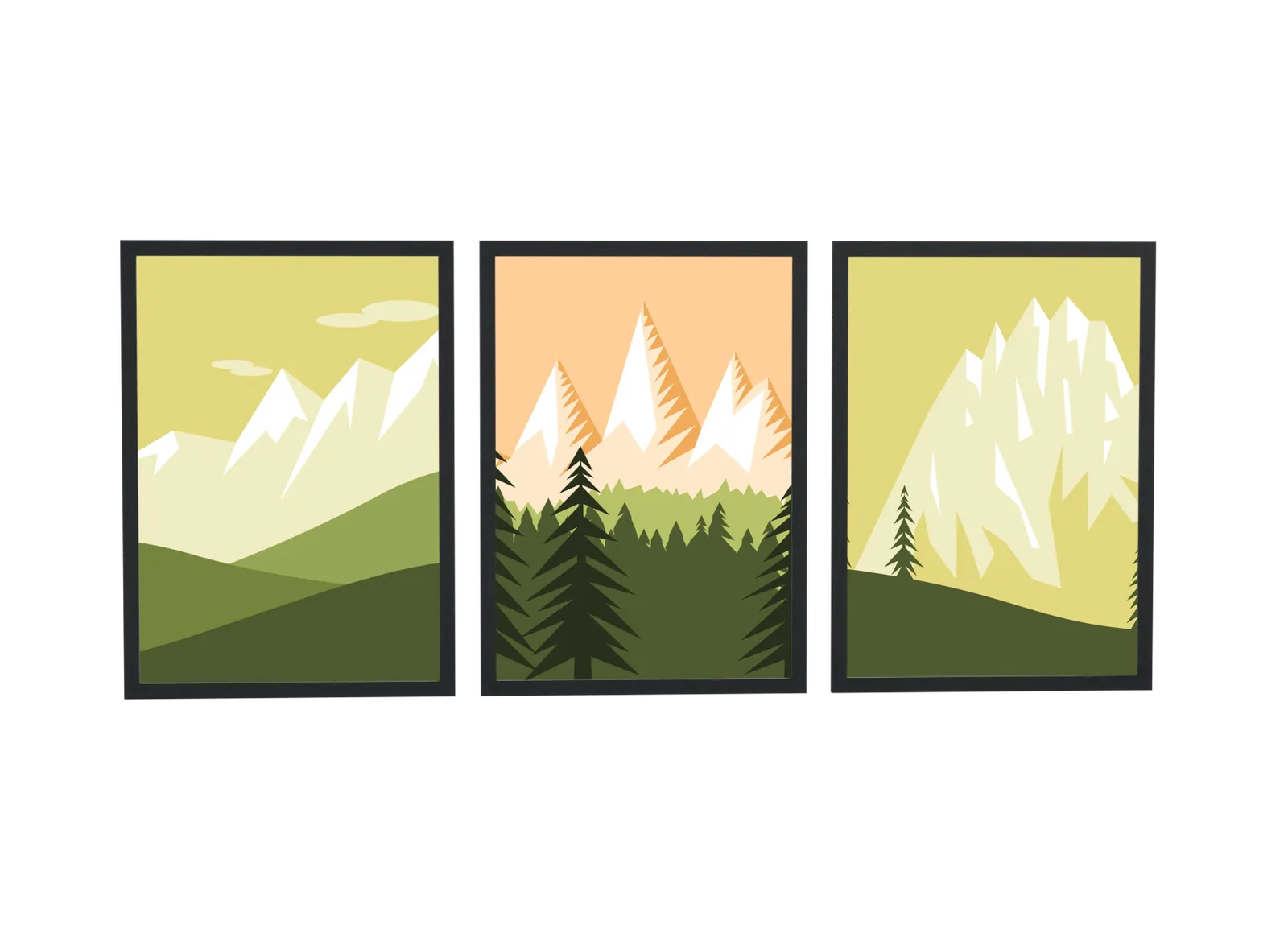Trio de montanhas em ilustração mostarda