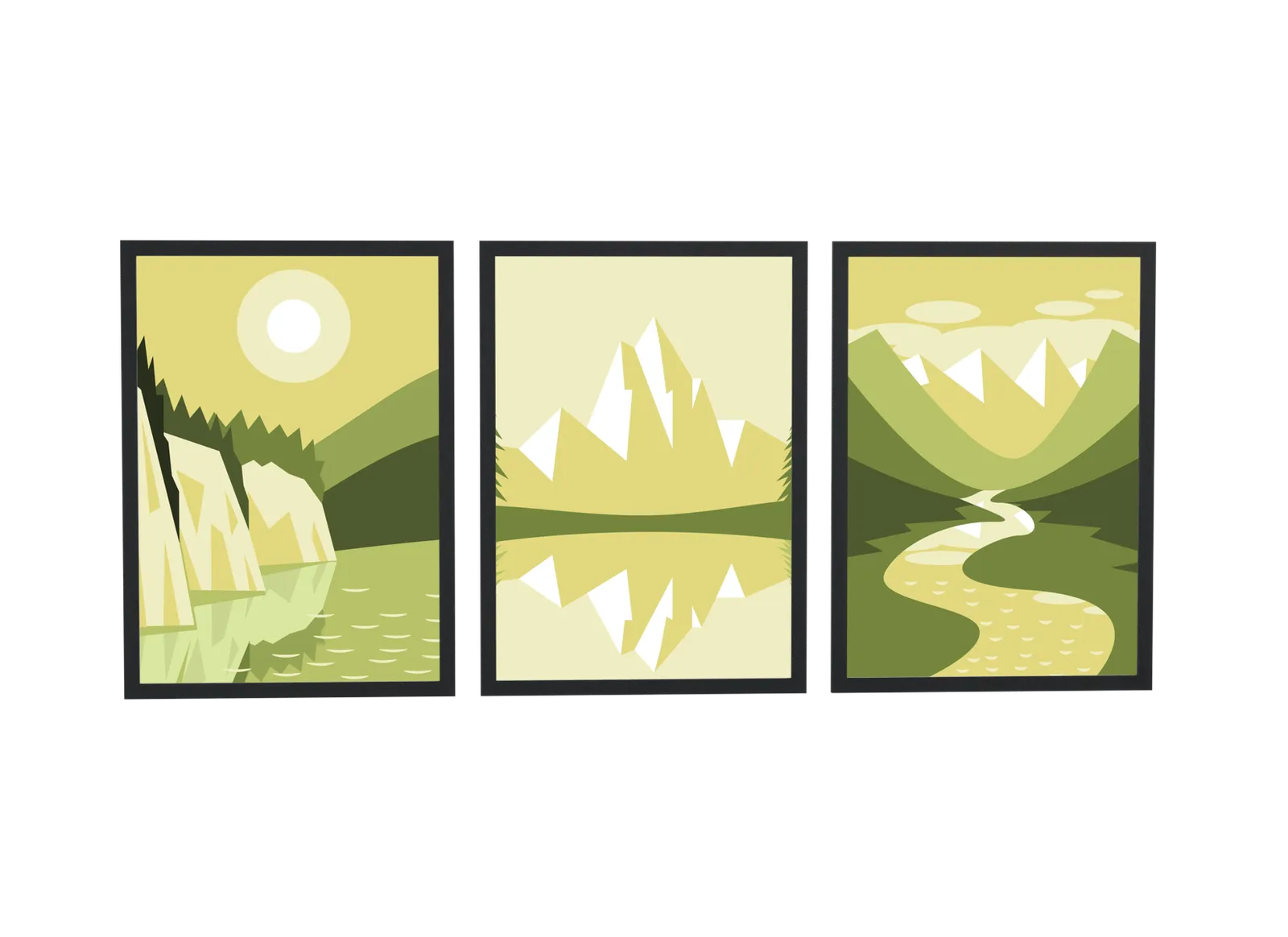 Trio de montanhas com reflexo no lago