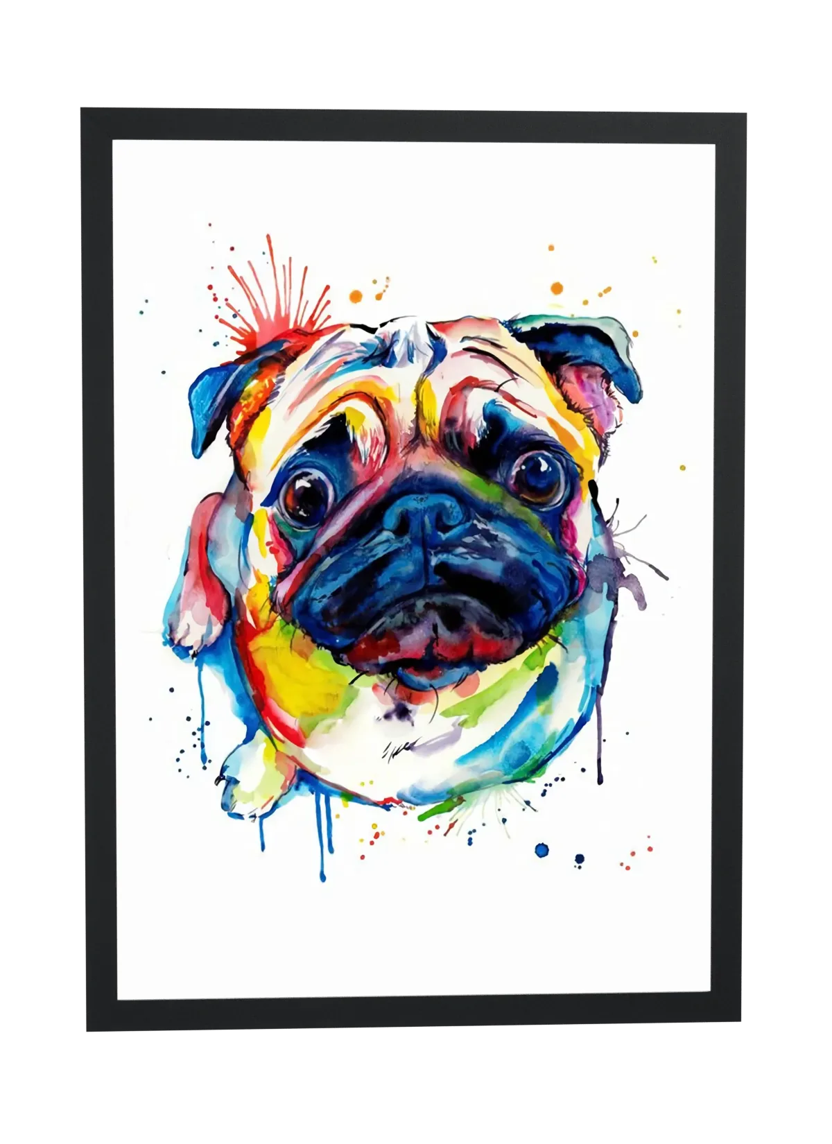 Pug de olhos grandes em aquarela