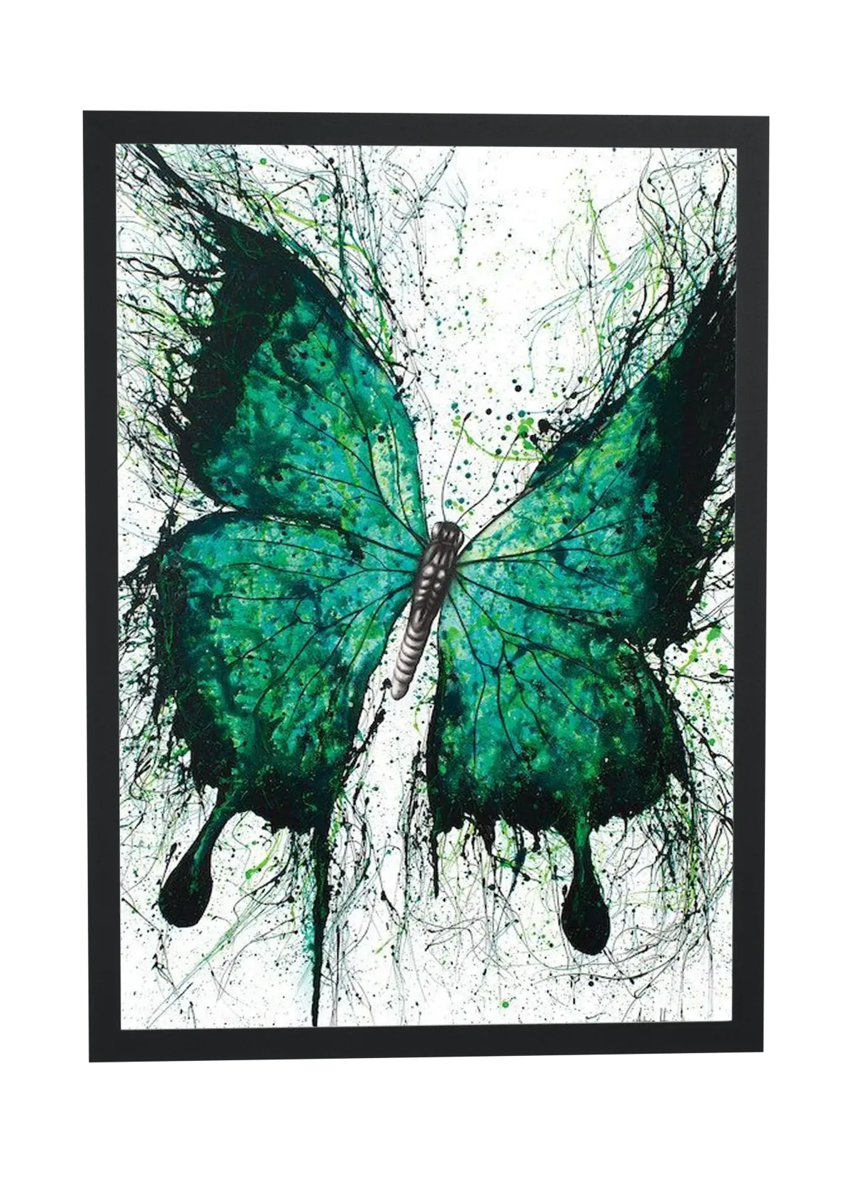 Borboleta verde com respingos de tinta