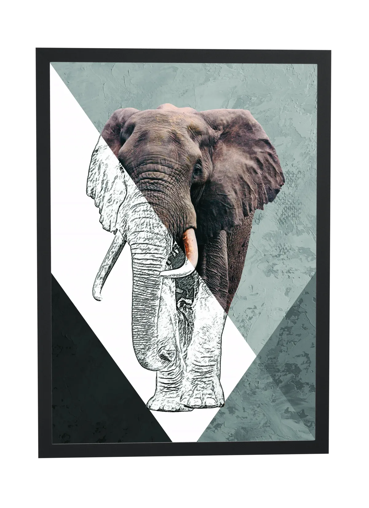 Elefante em triângulos cinza e preto
