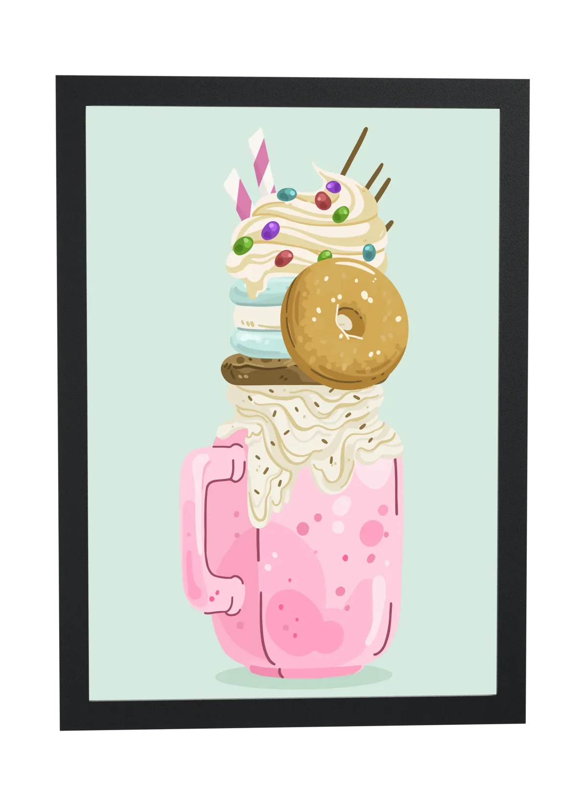 Milkshake rosa com donut
