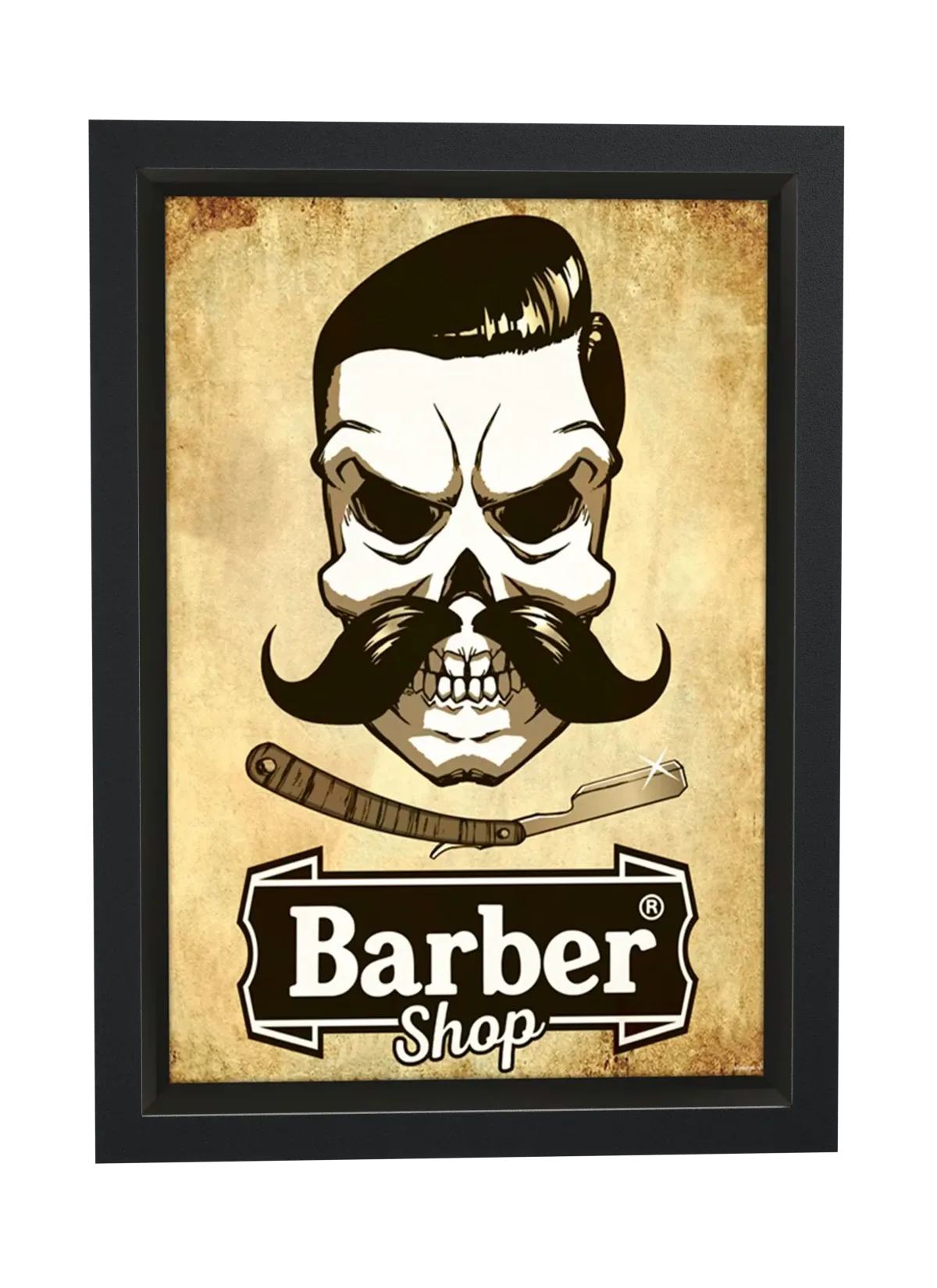 Caveira com bigode de barbeiro