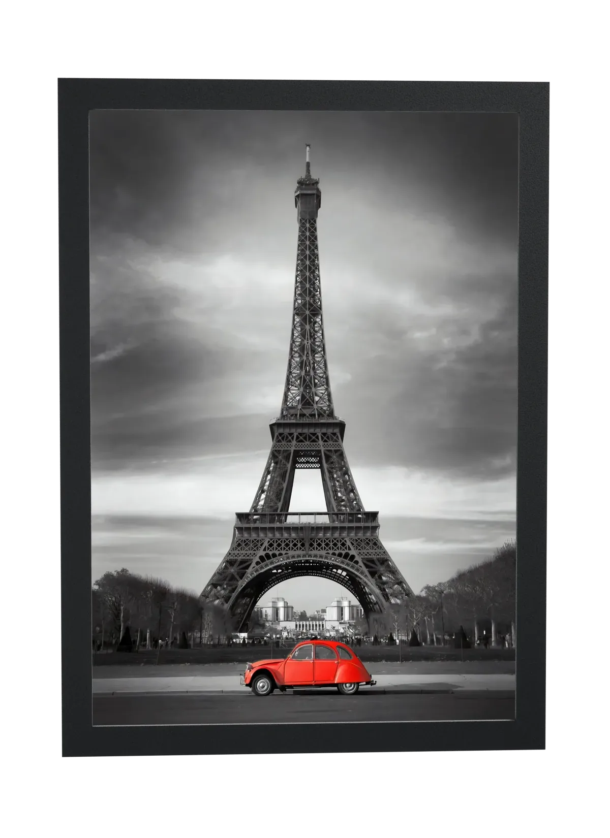 Torre Eiffel com carro vermelho