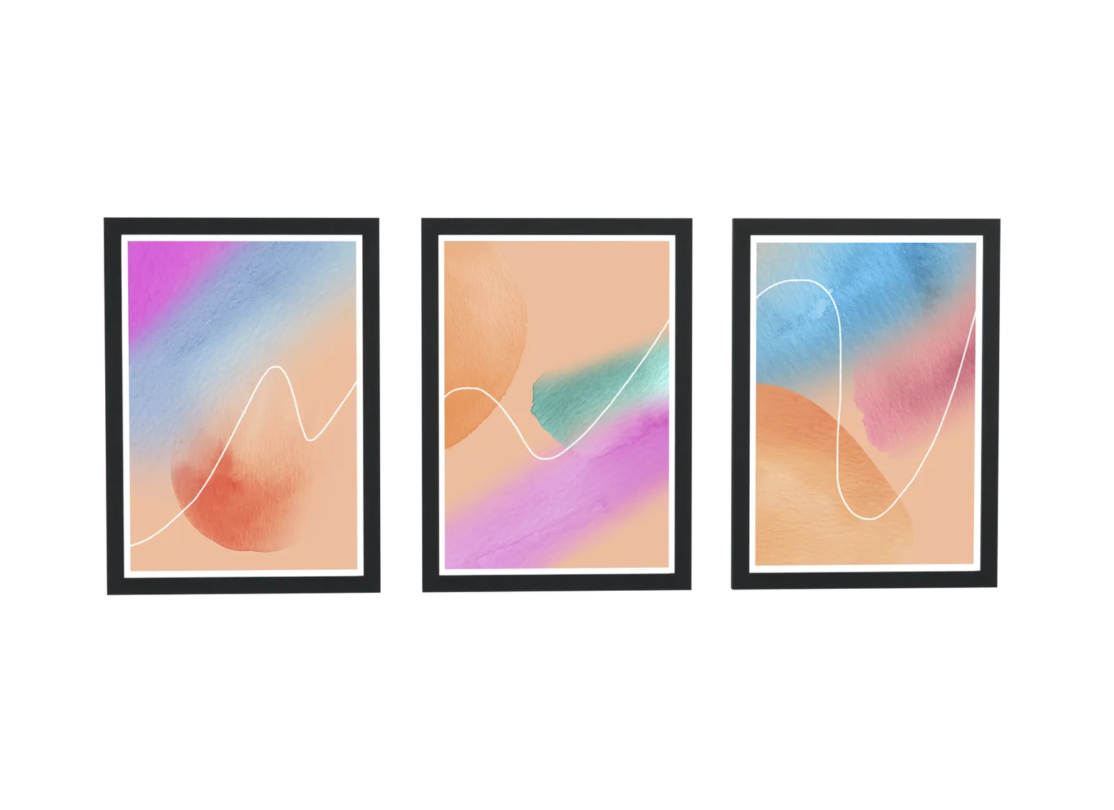 Trio aquarela em degradê com linha branca