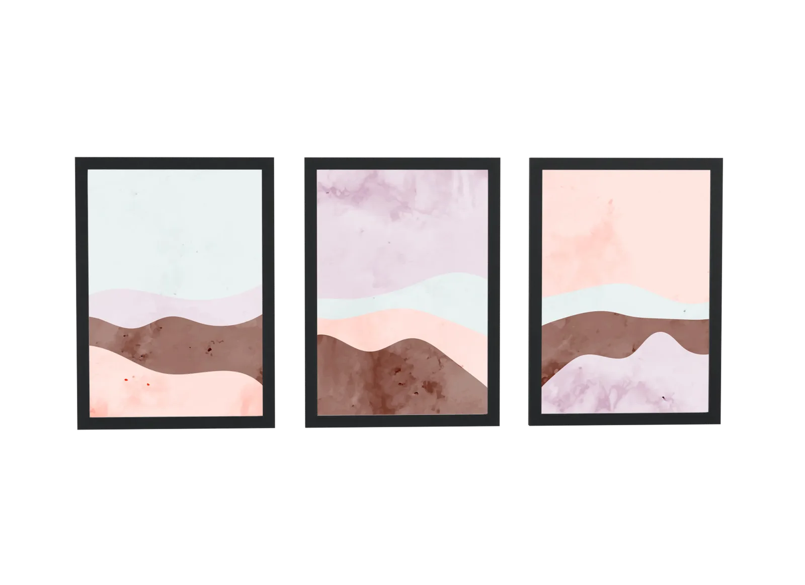 Trio de paisagem em aquarela pastel