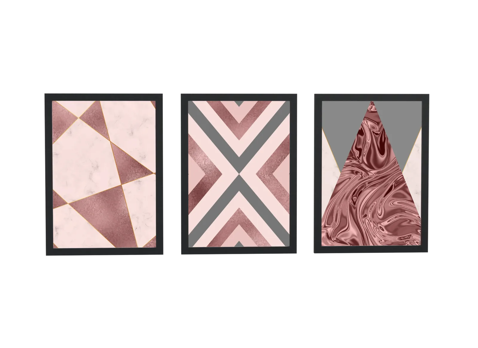 Trio geométrico em mármore rosé