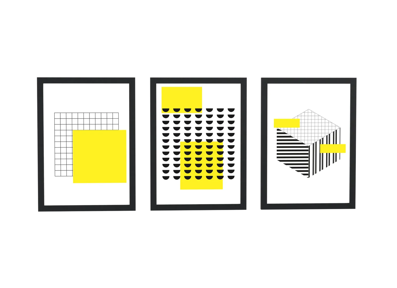 Trio pop art de casas e meias-luas