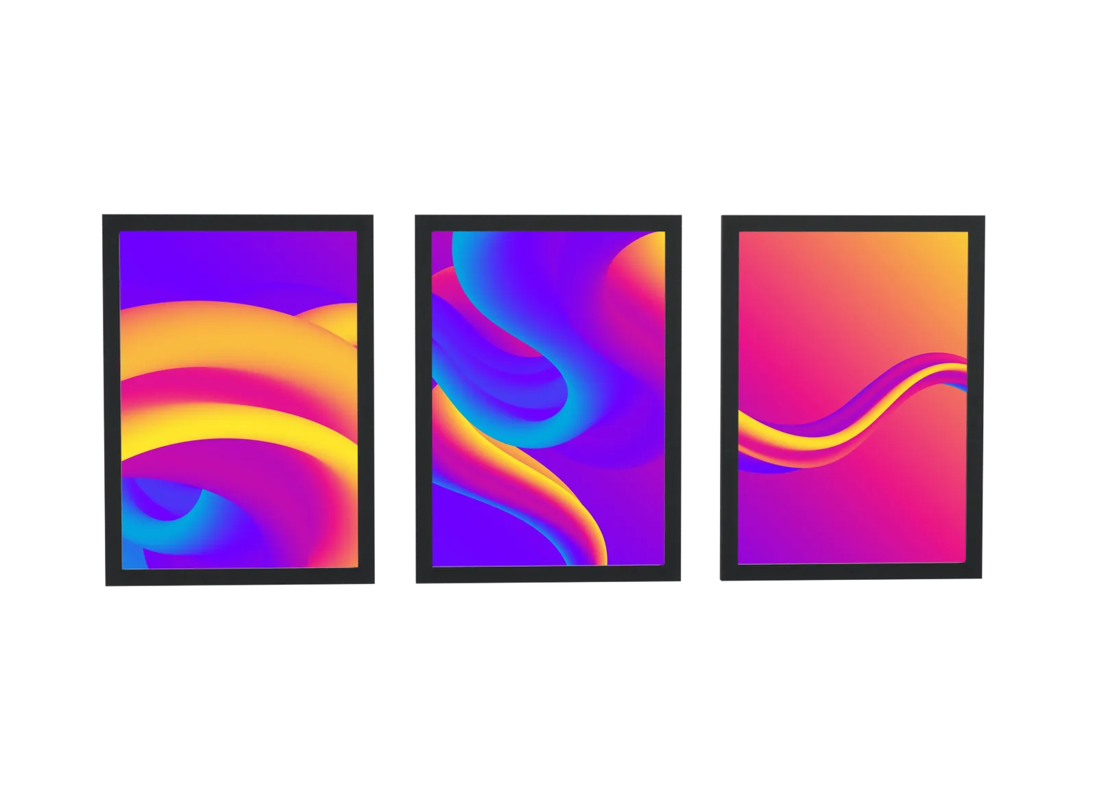 Trio abstrato em degradê roxo e laranja
