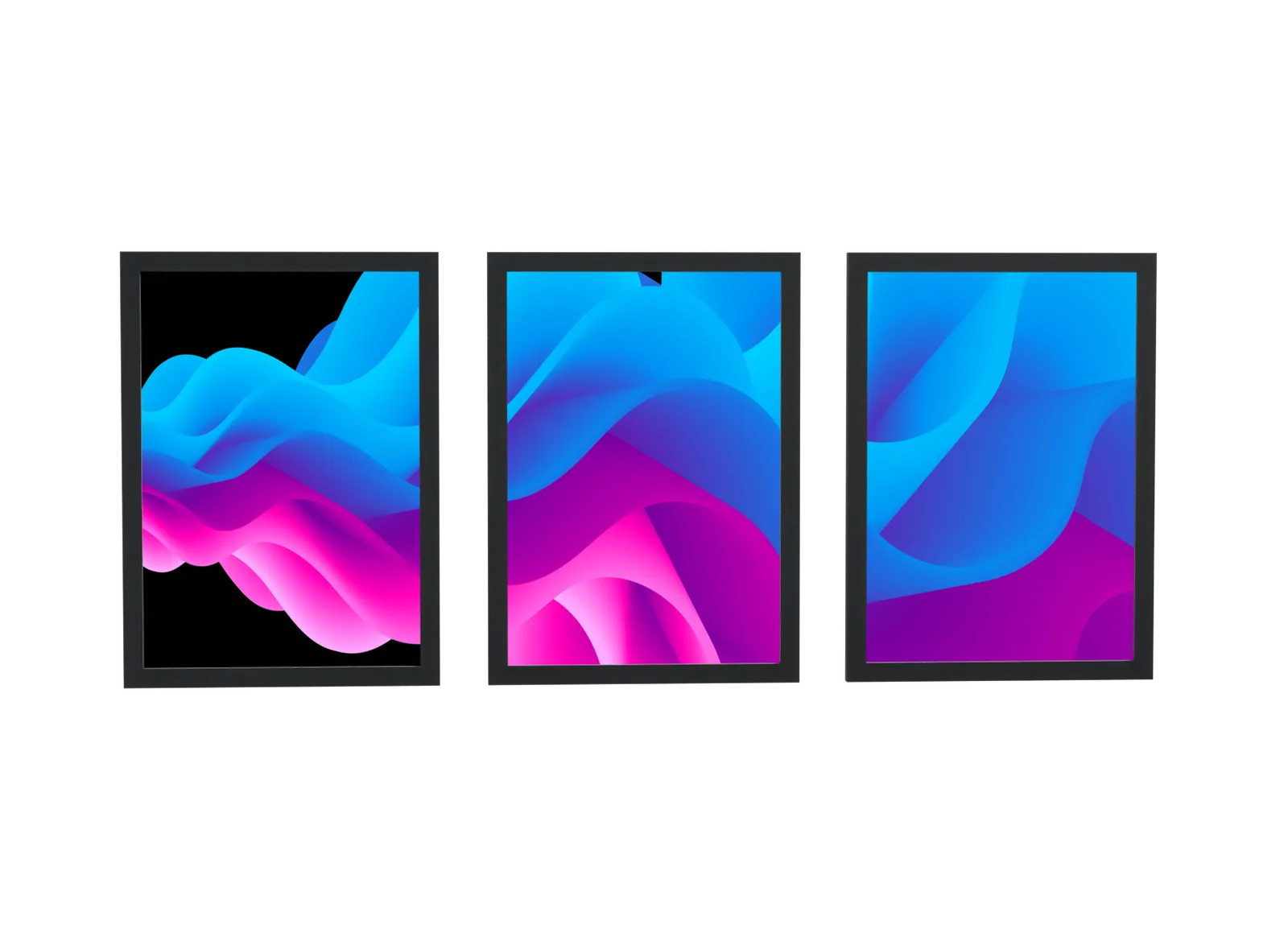 Trio abstrato em degradê azul e magenta