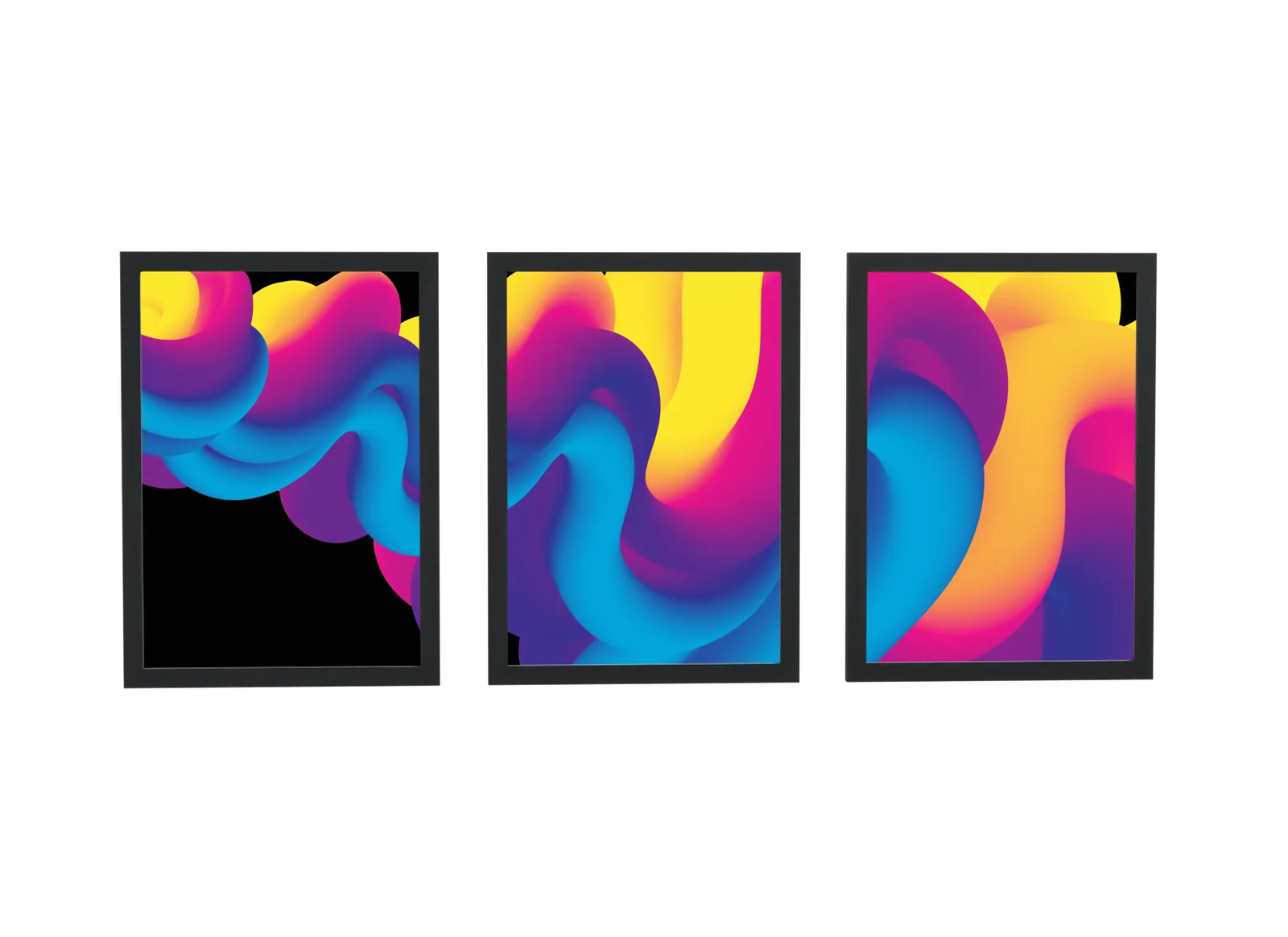Trio abstrato em espiral magenta e amarelo