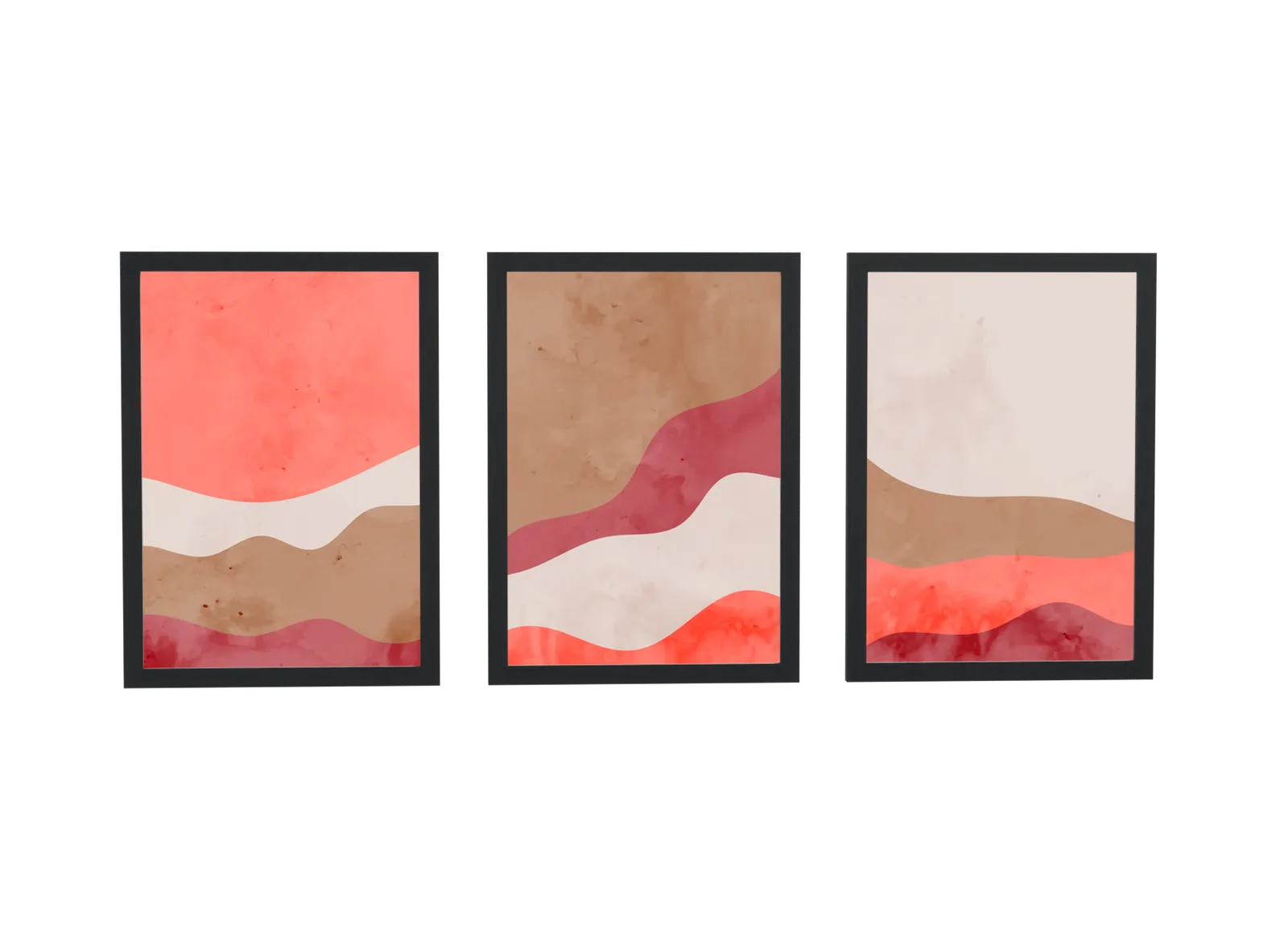 Trio de paisagem em aquarela coral