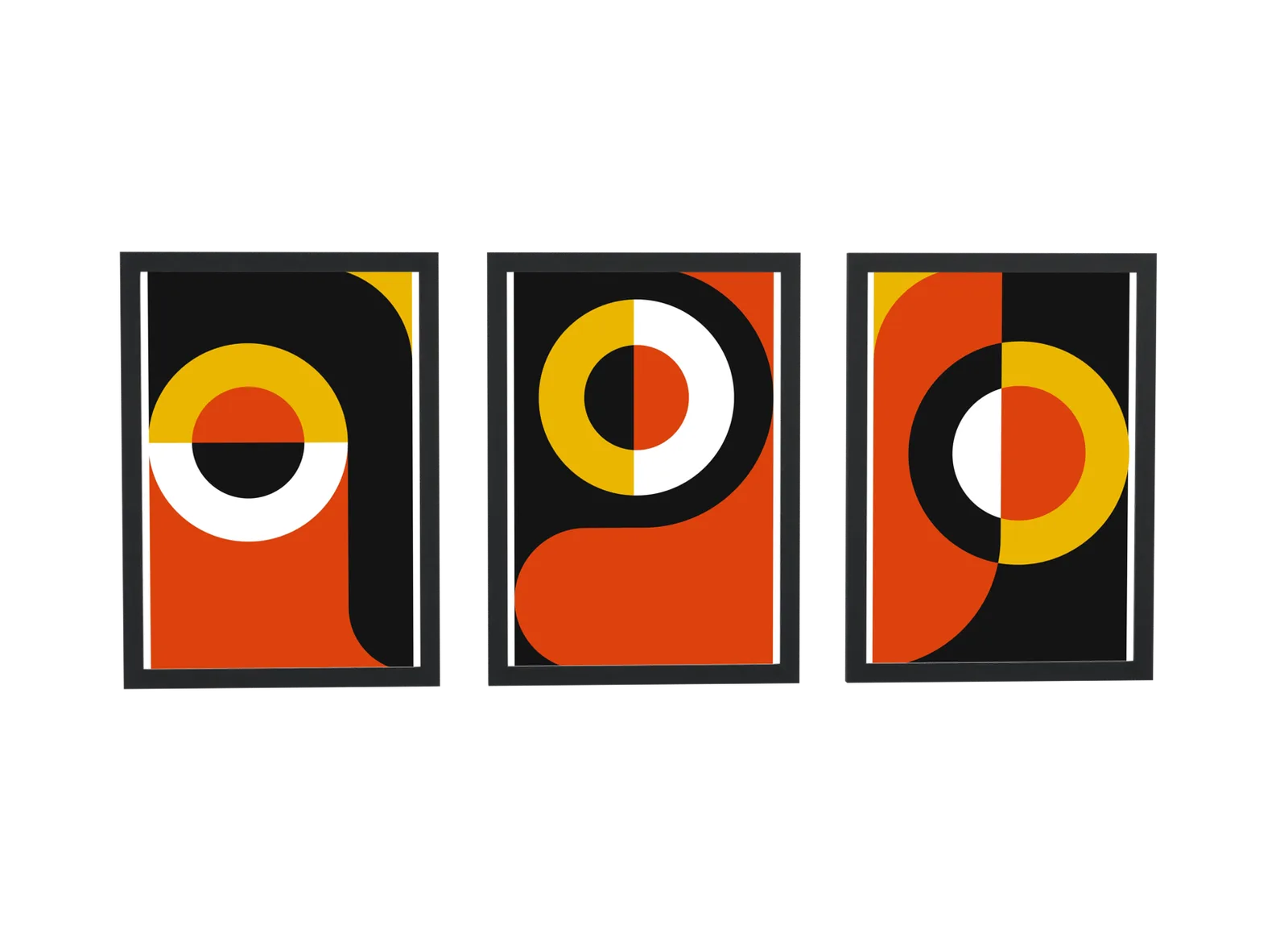 Trio pop art em laranja, preto e amarelo