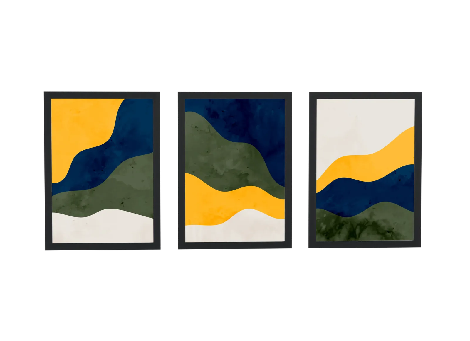 Trio de montanhas em aquarela azul-marinho