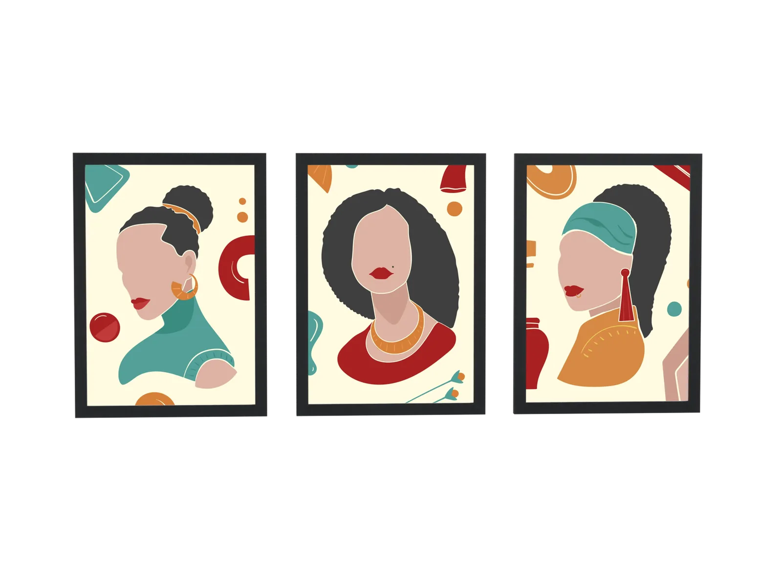 Trio ilustrado de retratos femininos