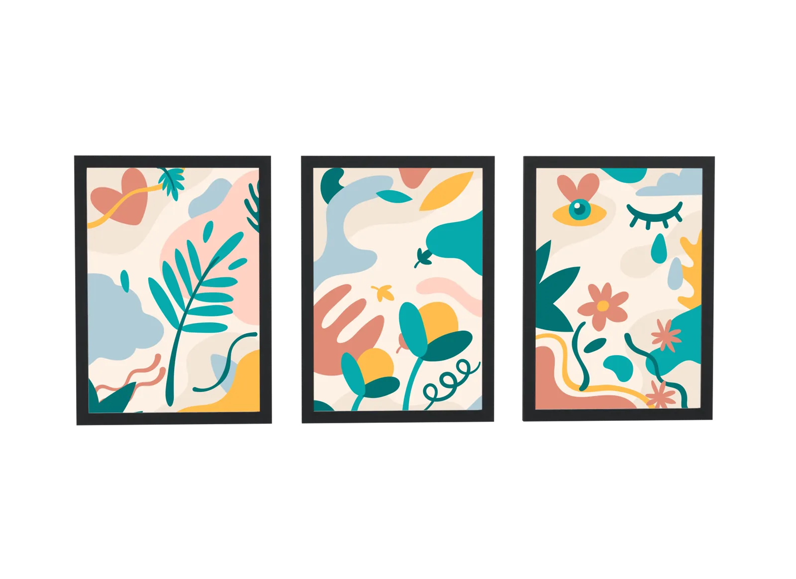 Trio botânico com mãos, olho e flores