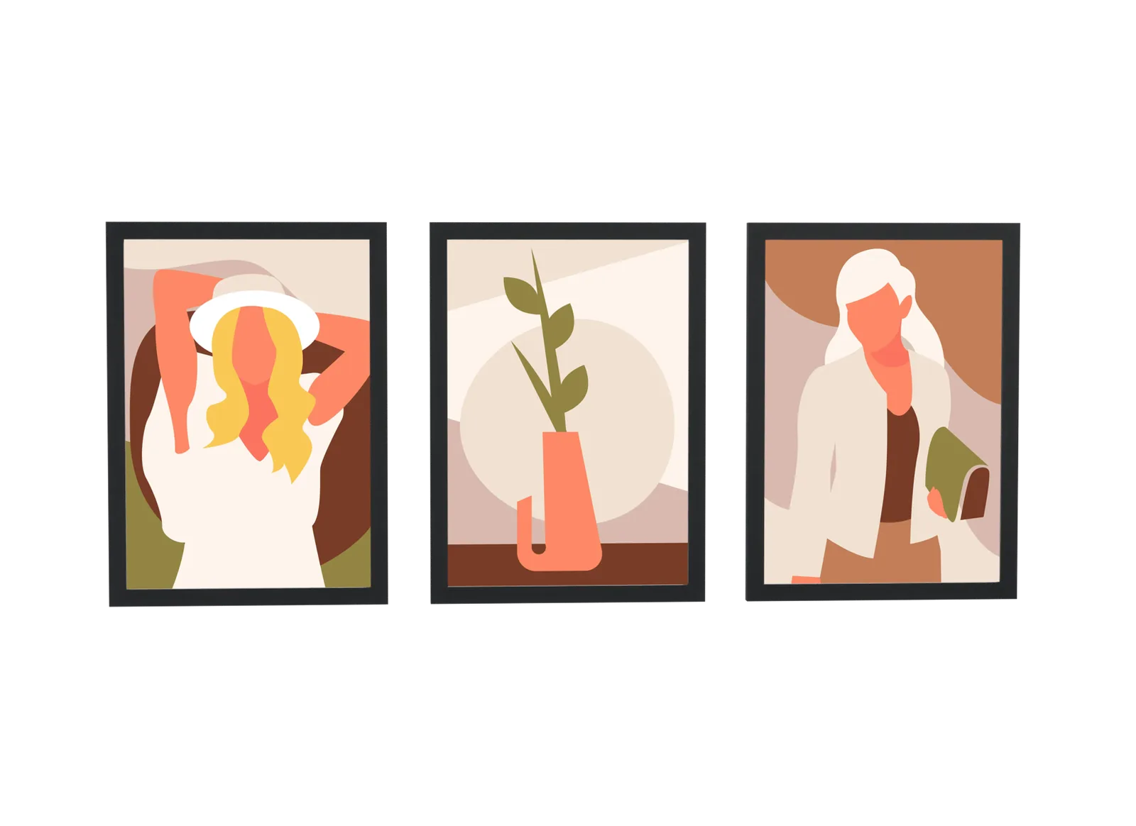 Trio ilustrado de moda e vaso terracota