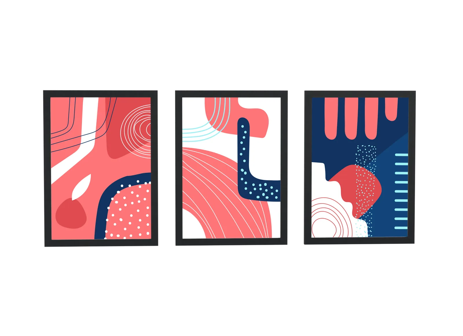 Trio abstrato em coral e azul-marinho