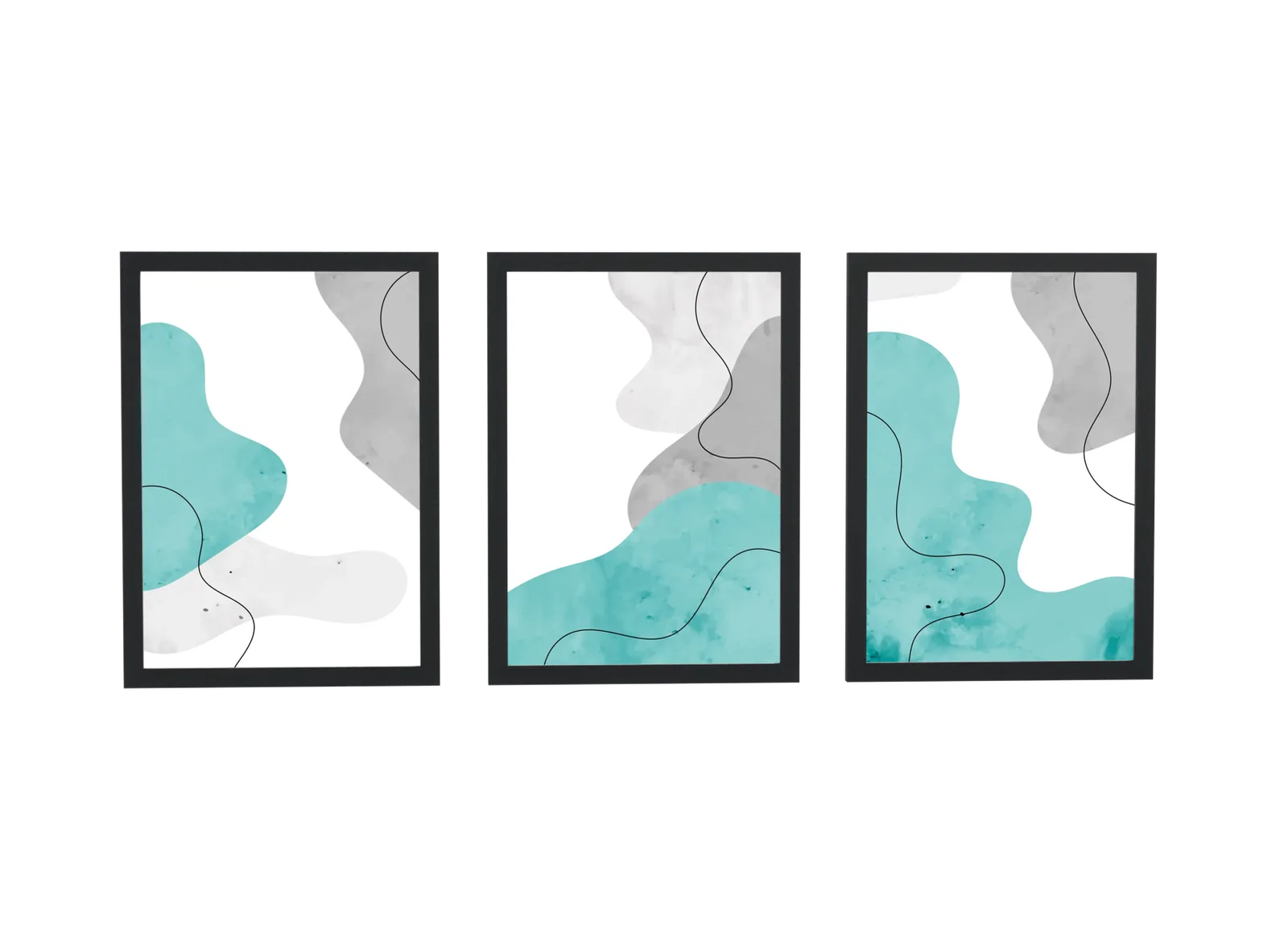 Trio abstrato em aquarela verde-água e cinza