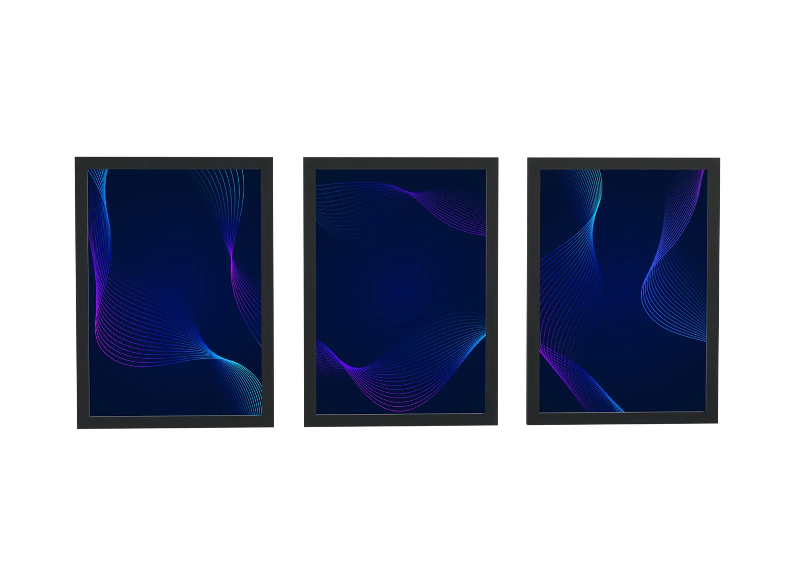 Trio abstrato de ondas em azul e roxo