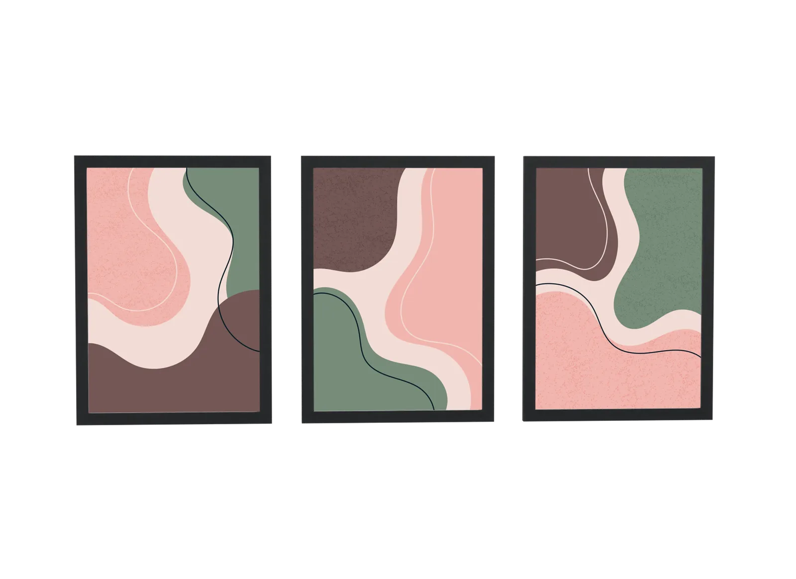 Trio abstrato em rosa e verde-oliva