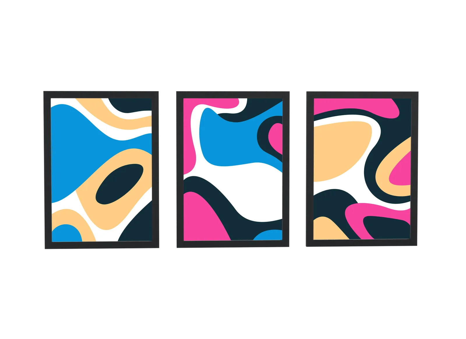 Trio abstrato retrô em azul e magenta