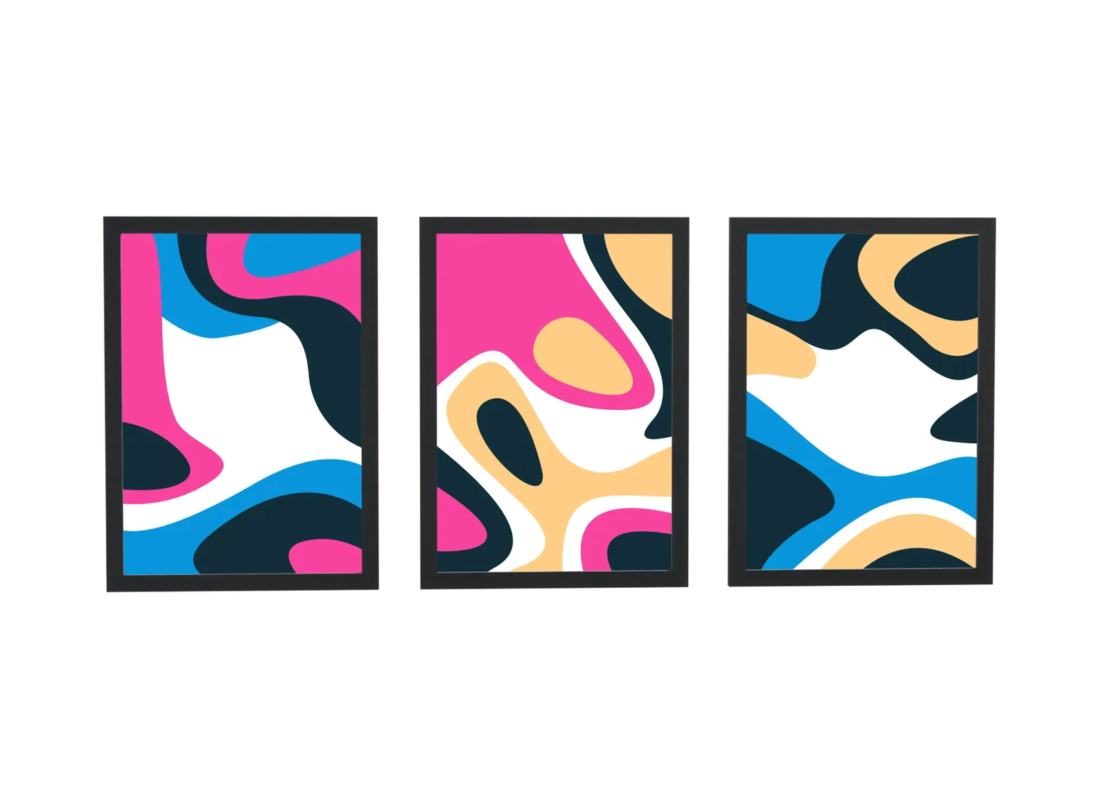 Trio abstrato orgânico em magenta e azul