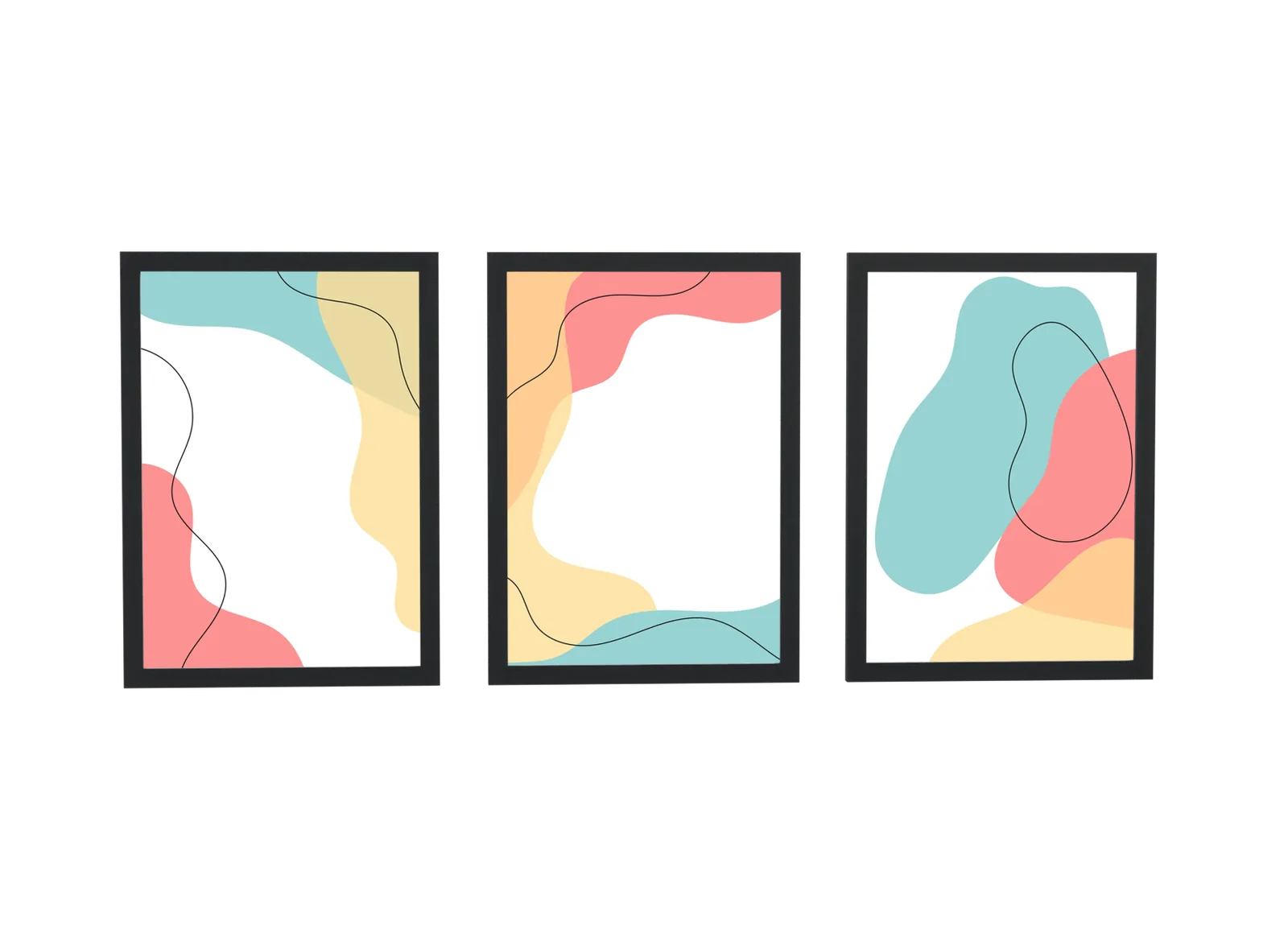 Trio abstrato em coral e verde-água