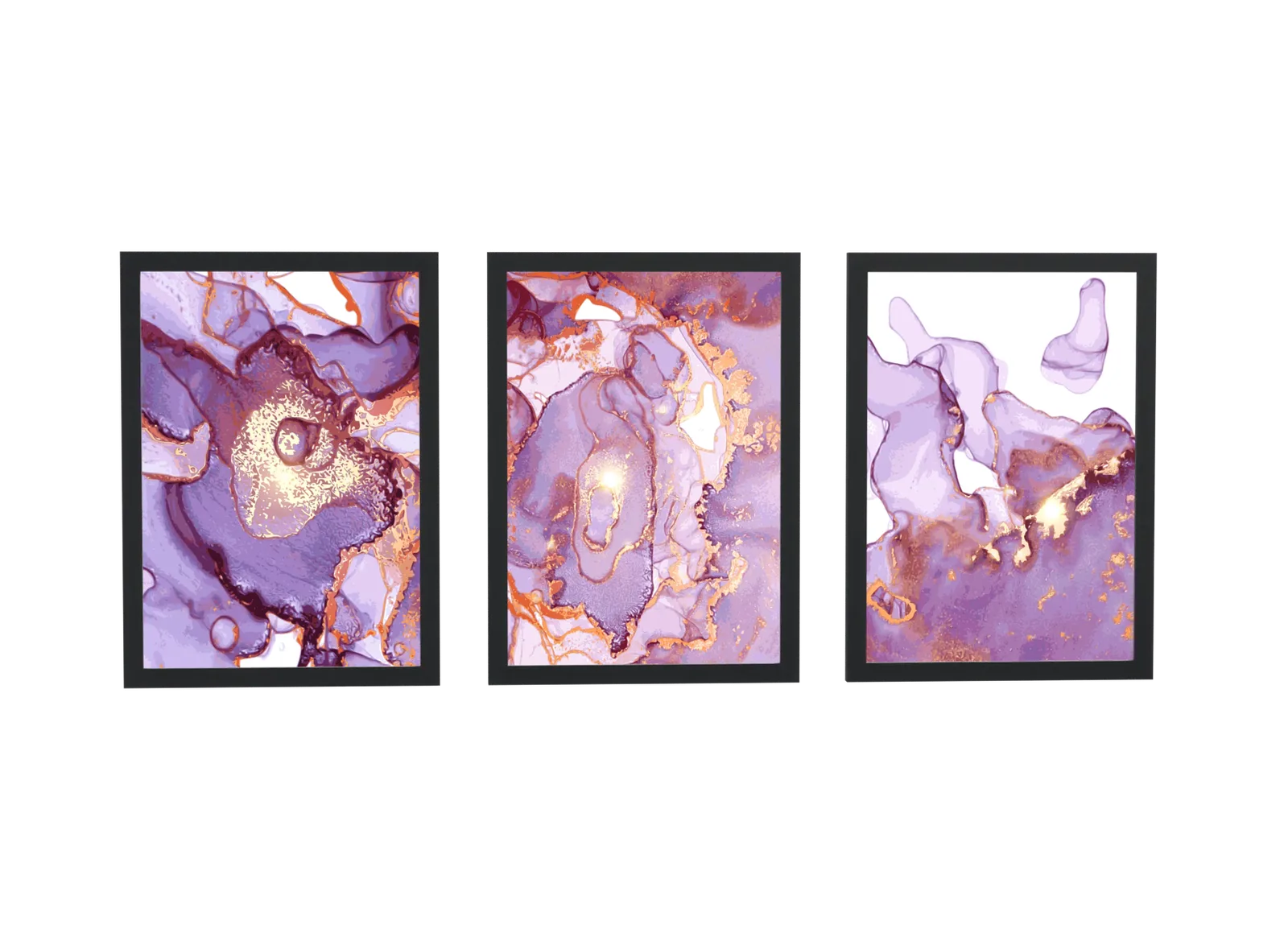 Trio de mármore em geodo roxo e dourado