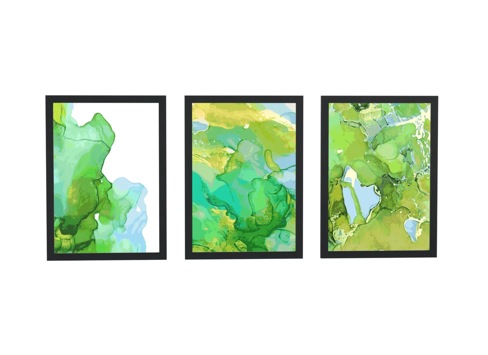 Trio de mármore líquido em verde e azul