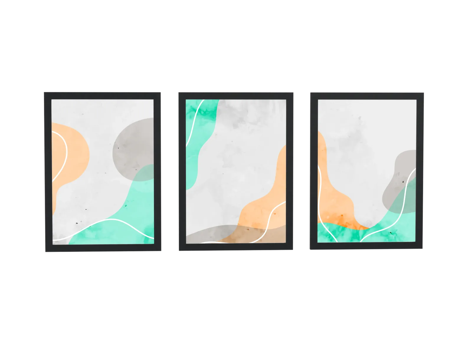 Trio abstrato em aquarela laranja e verde-água