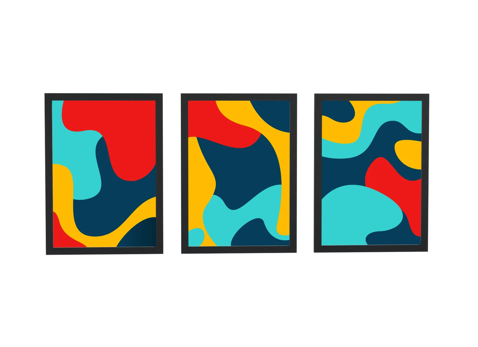 Trio abstrato ondulado em vermelho e turquesa