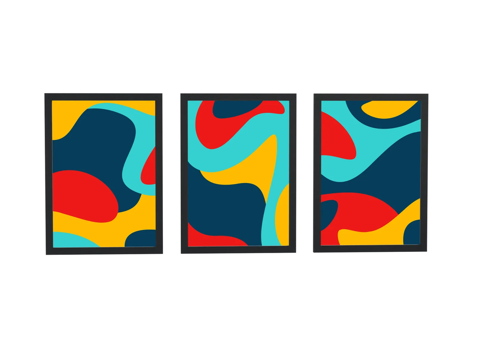 Trio abstrato em mosaico de turquesa e vermelho