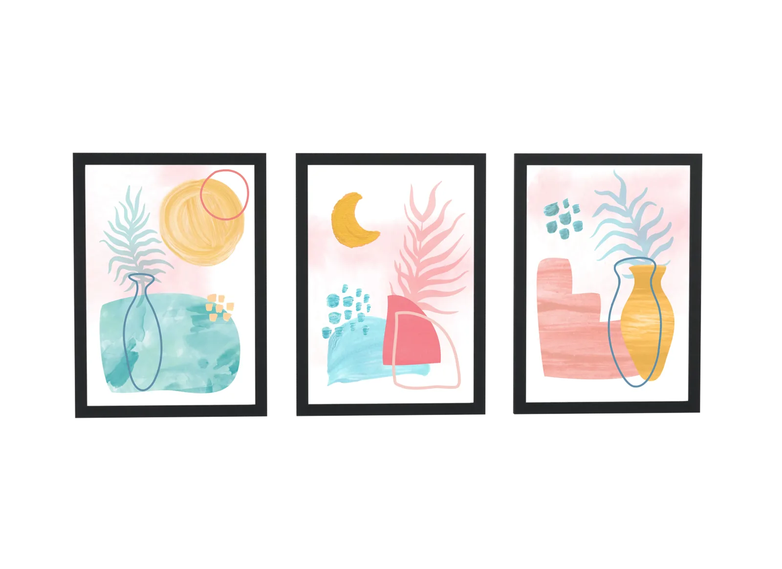 Trio botânico de vasos em aquarela