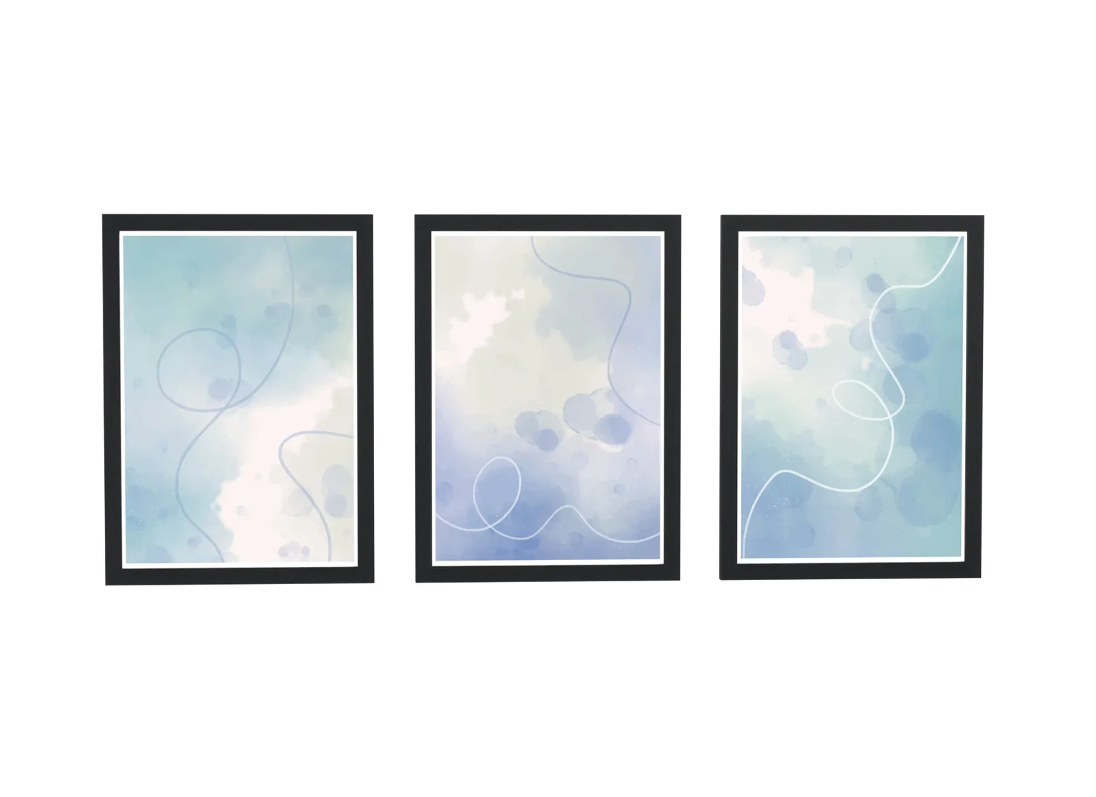 Trio abstrato em aquarela azul suave