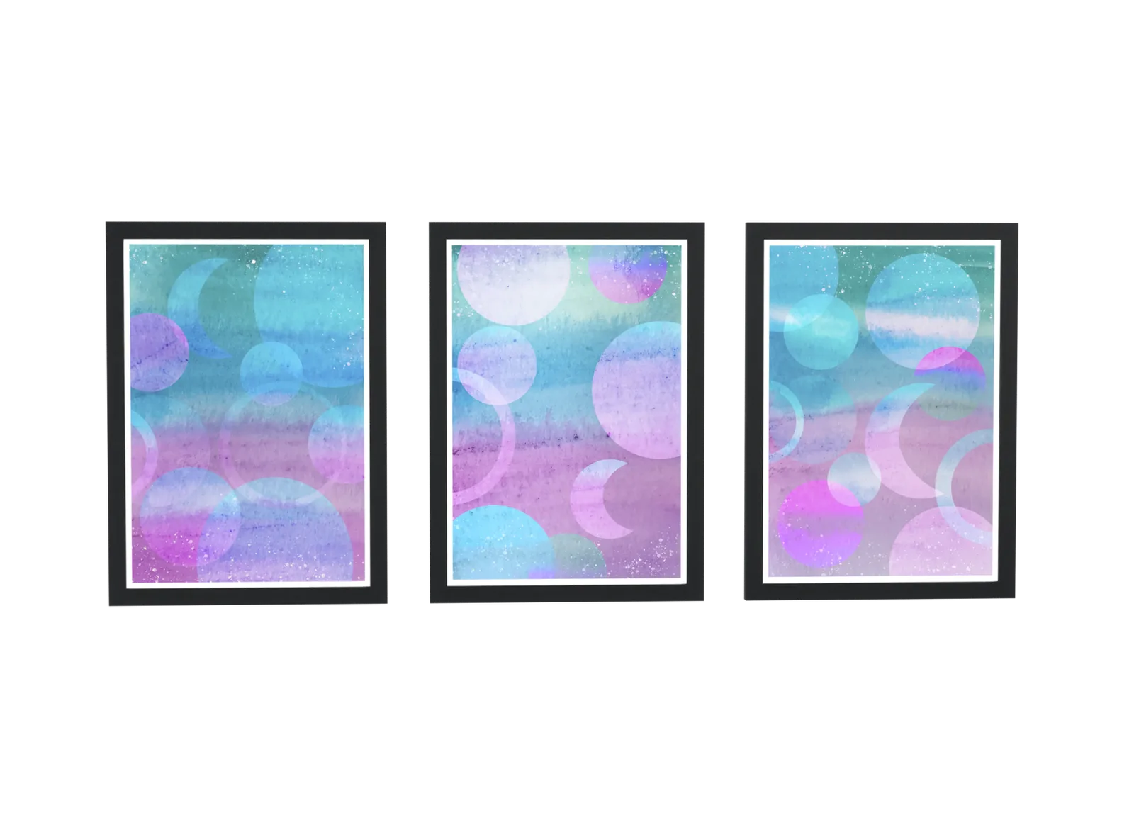 Trio abstrato celestial em azul e roxo