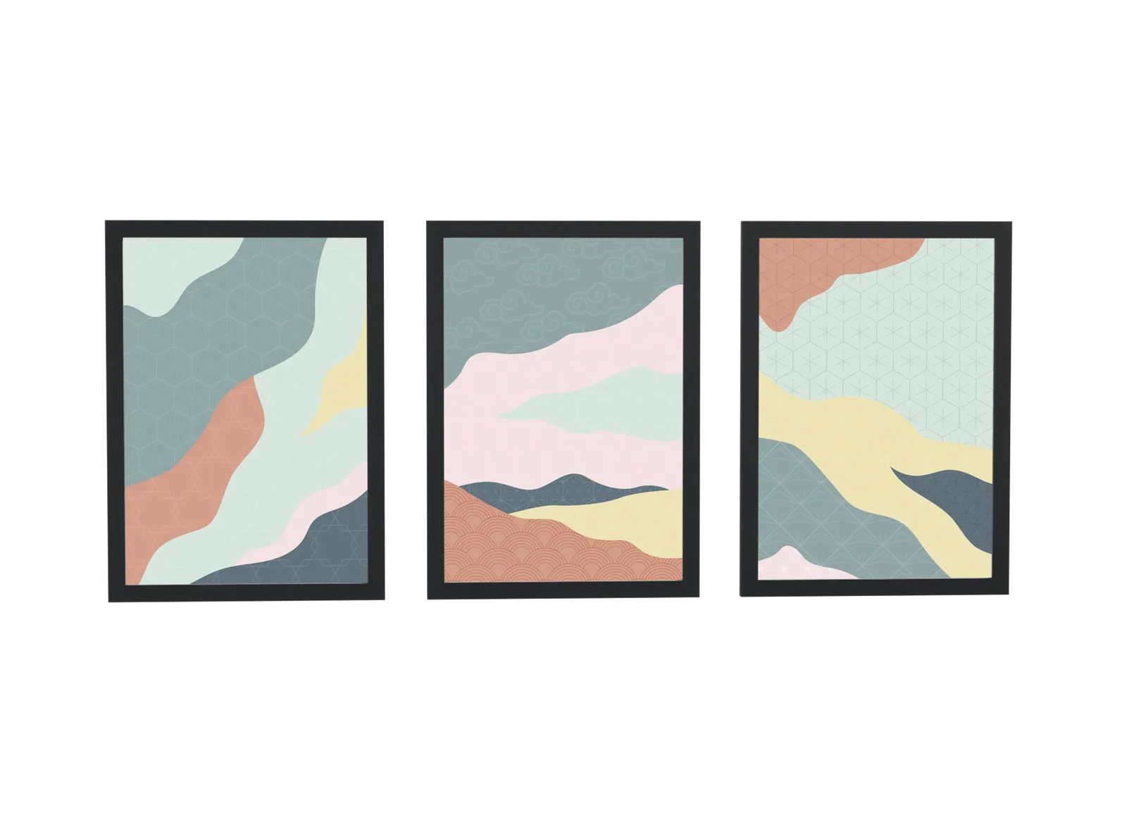 Trio de paisagem em verde-sálvia e rosa