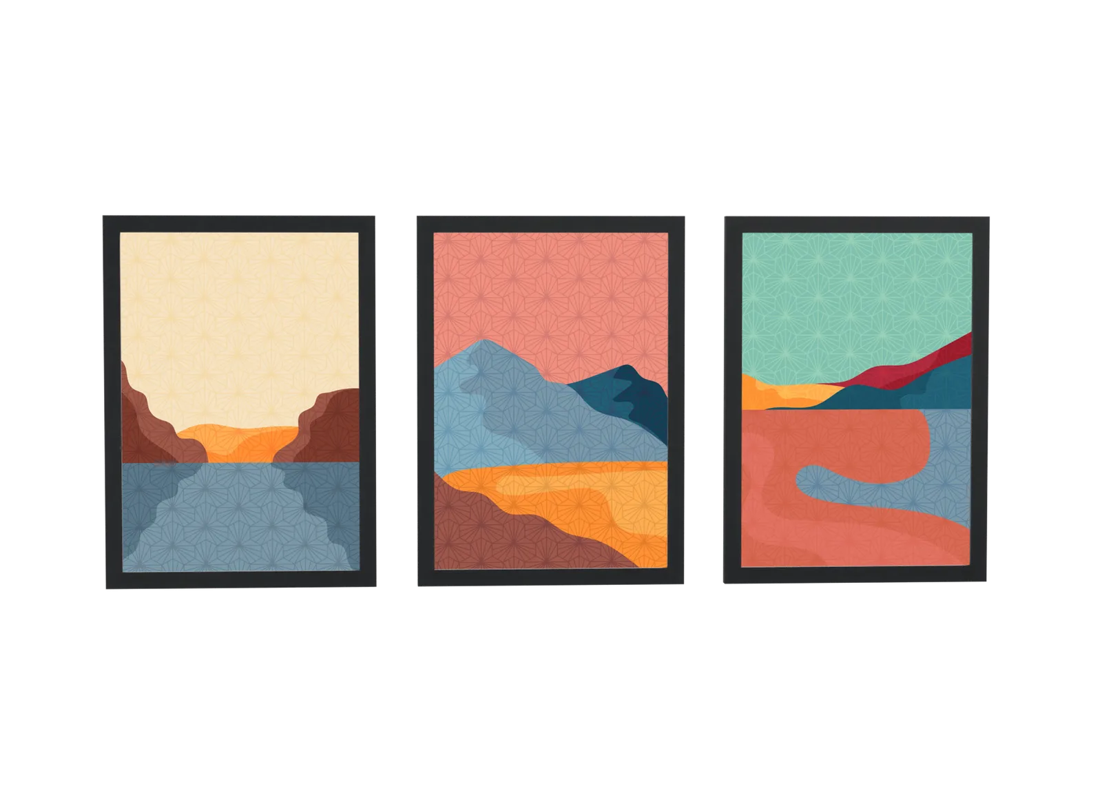 Trio de paisagem em terracota e azul