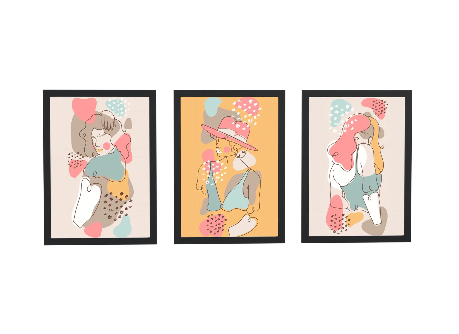 Trio ilustrado de mulheres em colagem pastel