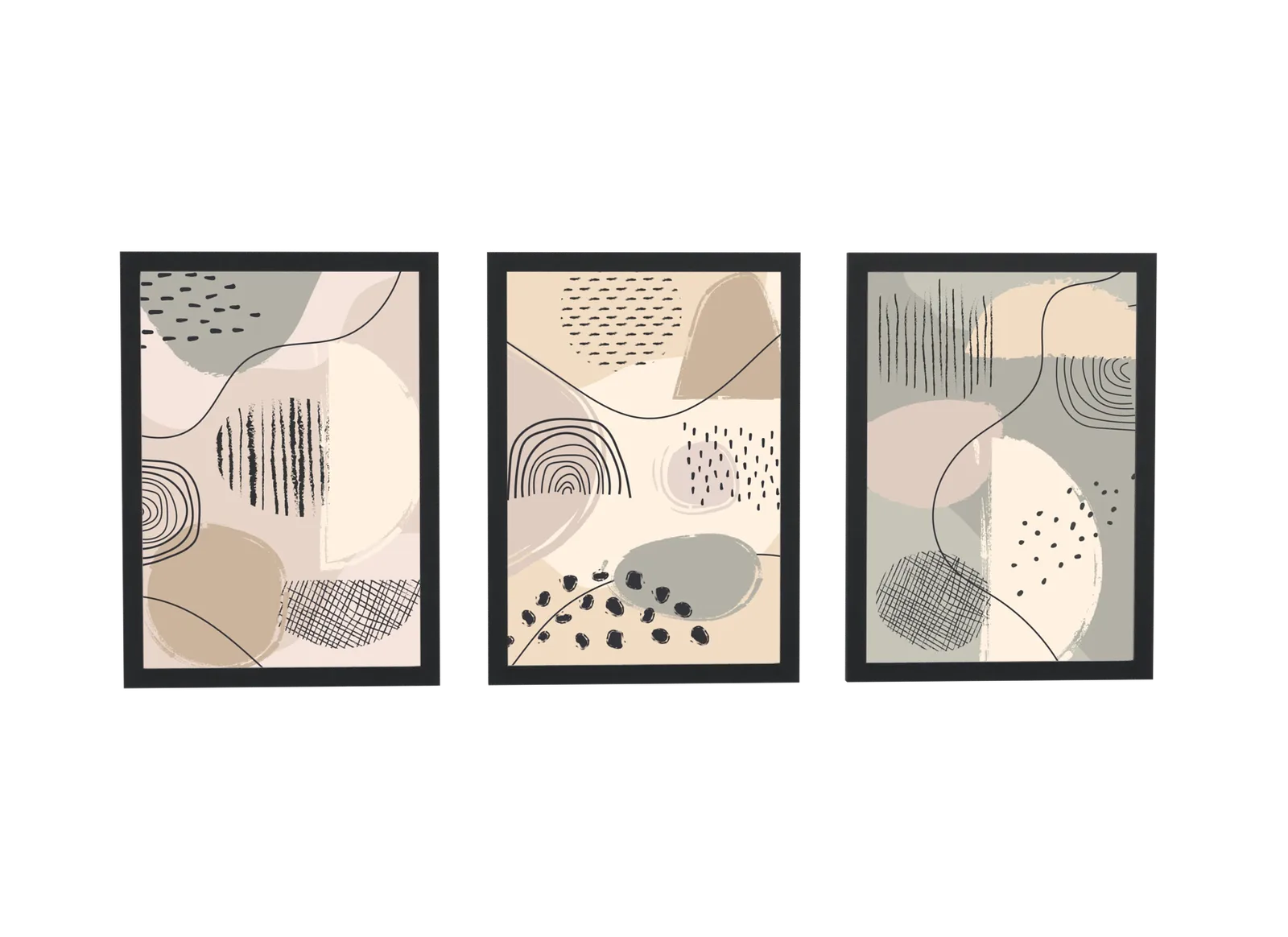 Trio abstrato em verde-sálvia com textura