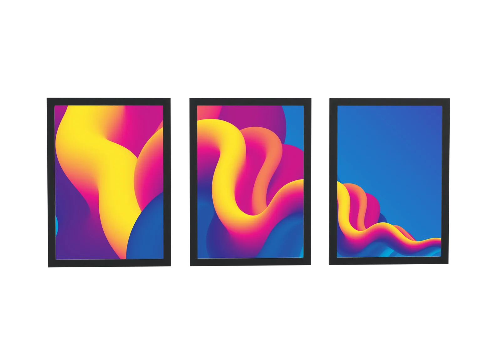 Trio abstrato em fita magenta e amarelo