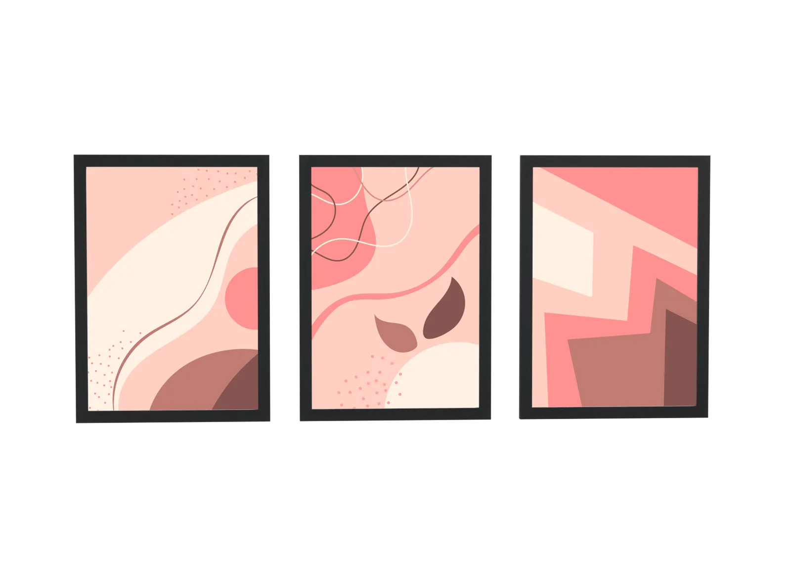 Trio abstrato suave em rosa e terracota