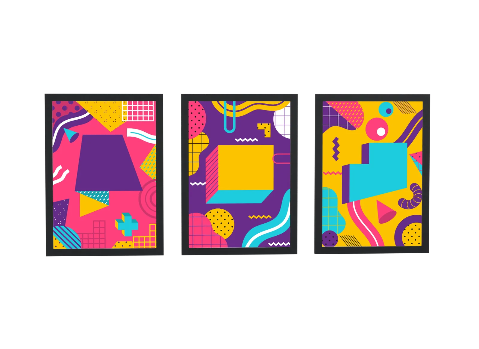 Trio memphis em magenta e amarelo