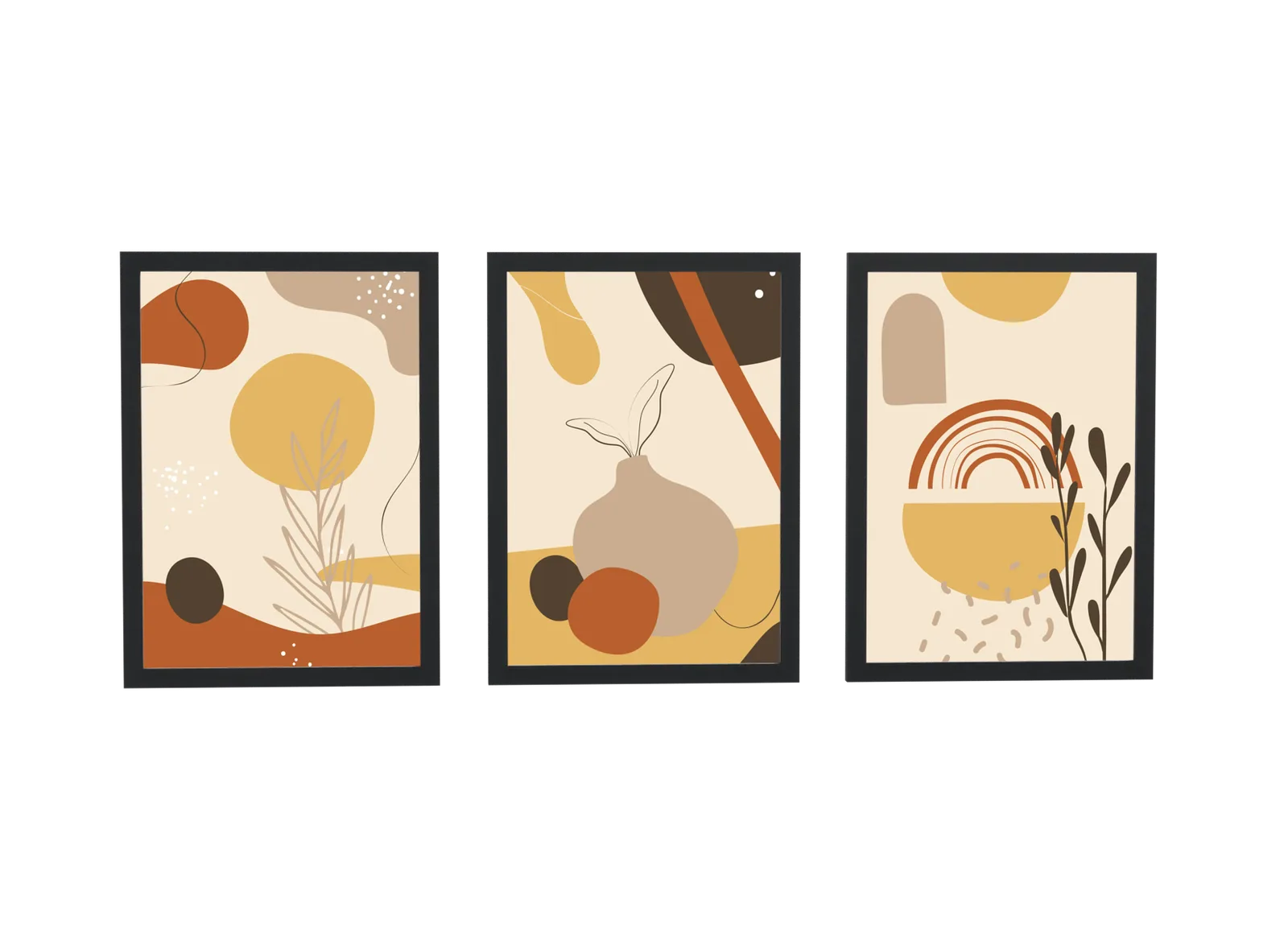 Trio abstrato de vaso e arco em terracota