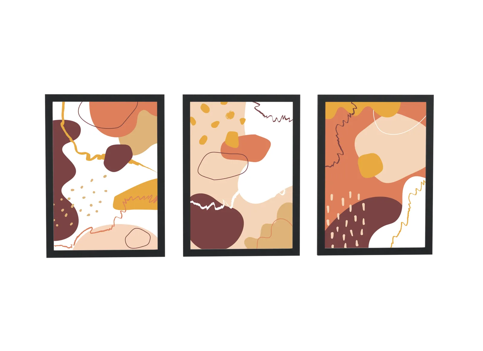 Trio abstrato em vinho e mostarda