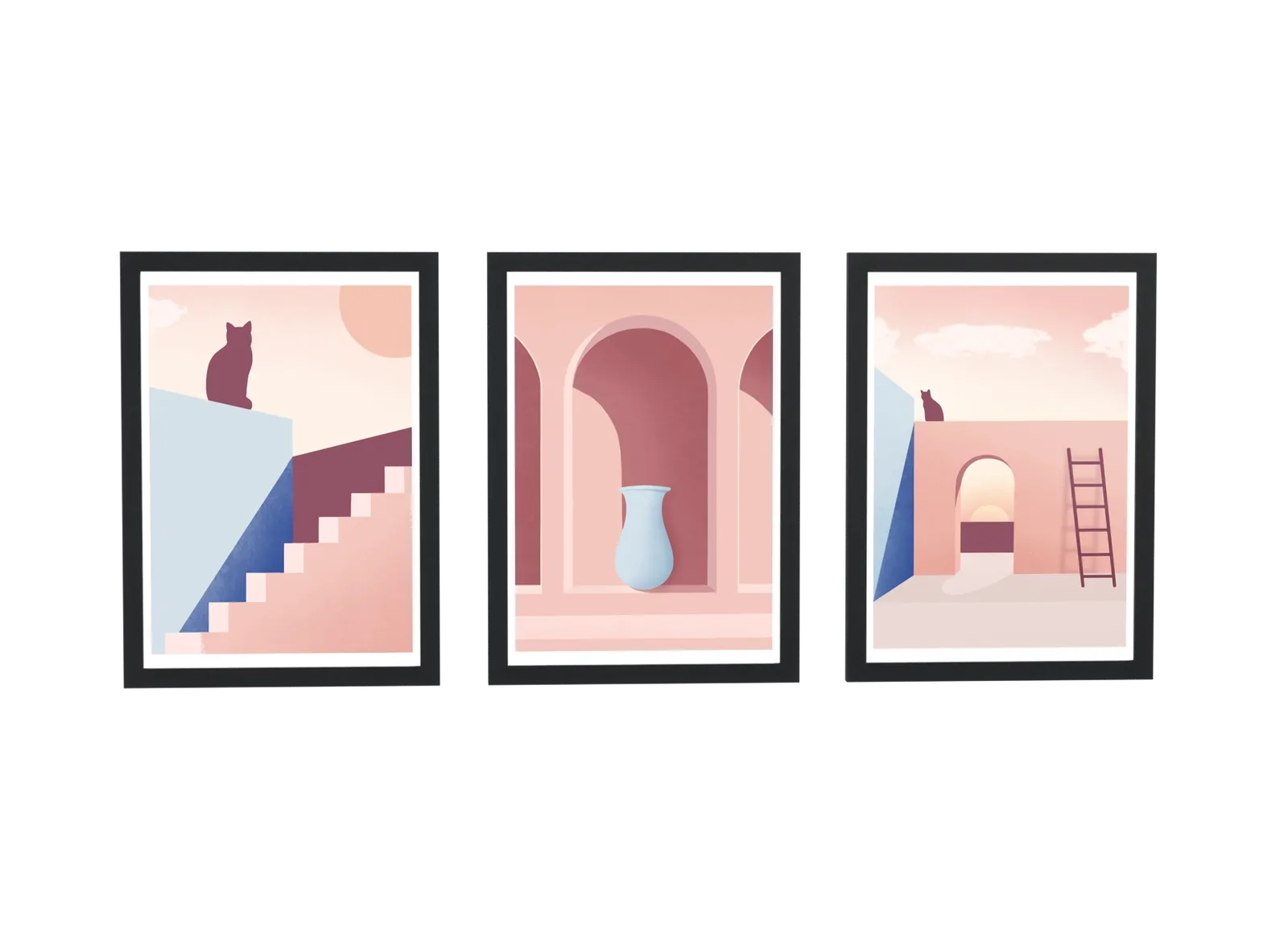 Trio mediterrâneo em rosa com gato