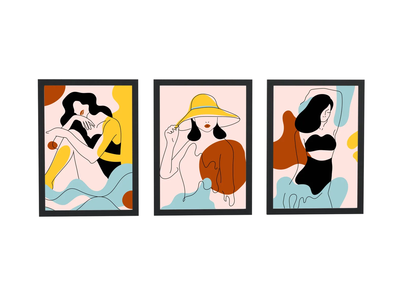 Trio de mulheres em traço contínuo colorido