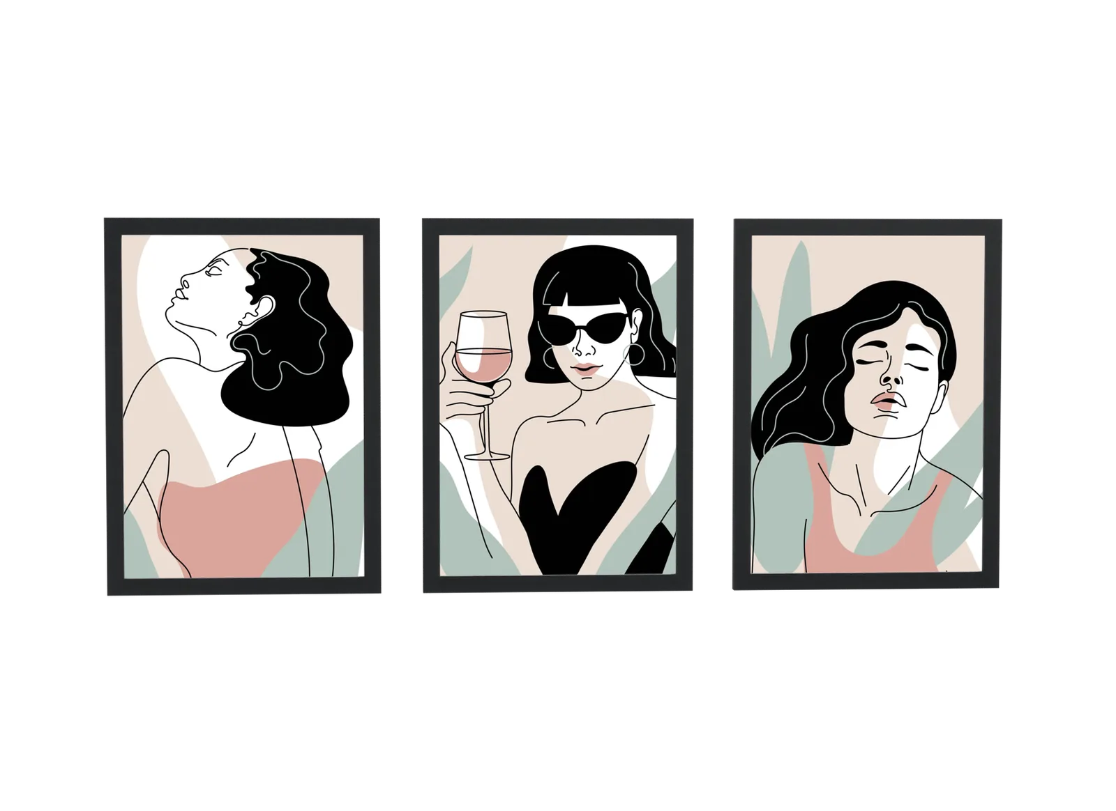 Trio de mulheres em traço com taça de vinho