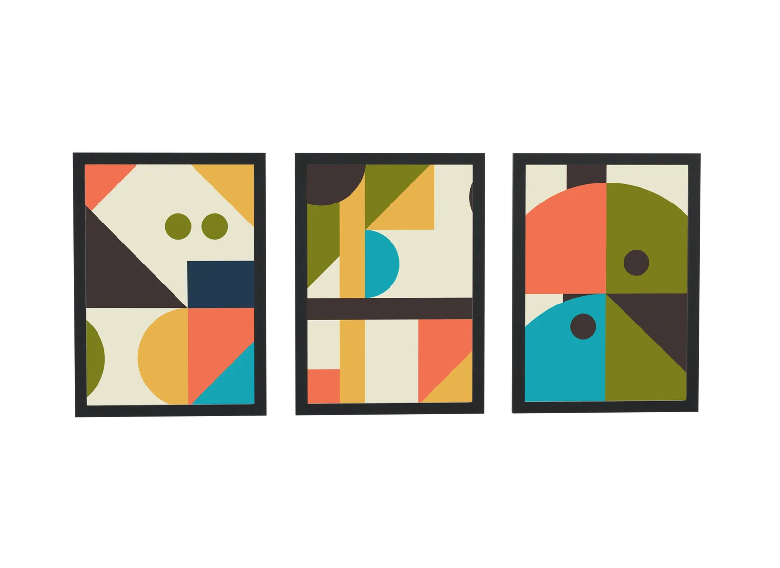Trio bauhaus em mostarda e verde-oliva